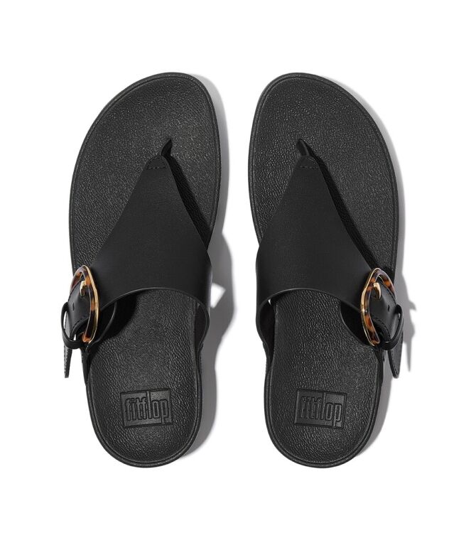 FitFlop Lulu Resin-Buckle Leather Toe-Post all black  FitFlop JE9-090, slippers Direct leverbaar uit de webshop