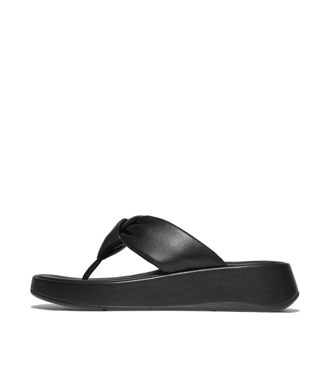 FitFlop F-Mode Knot Soft-Leather Flatform Toe-Post all black FitFlop IY1-090, slippers Direct leverbaar uit de webshop