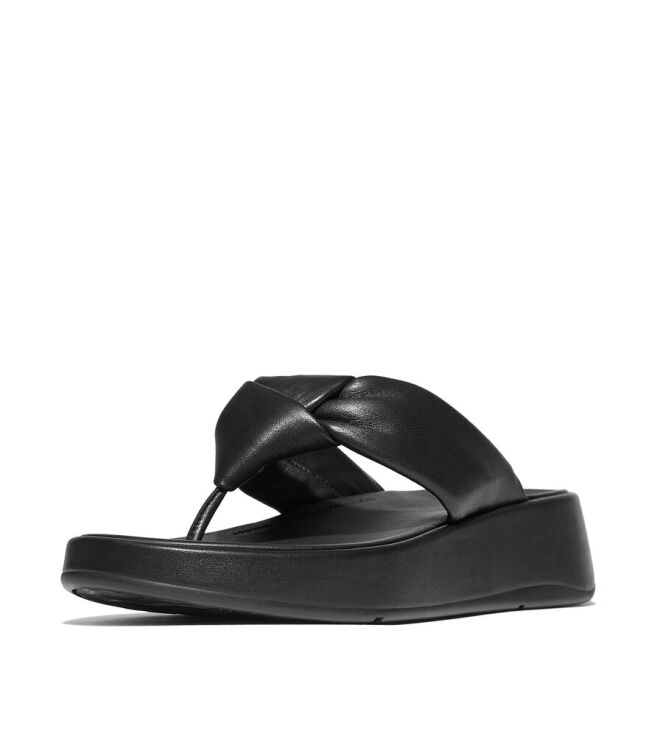 FitFlop F-Mode Knot Soft-Leather Flatform Toe-Post all black FitFlop IY1-090, slippers Direct leverbaar uit de webshop