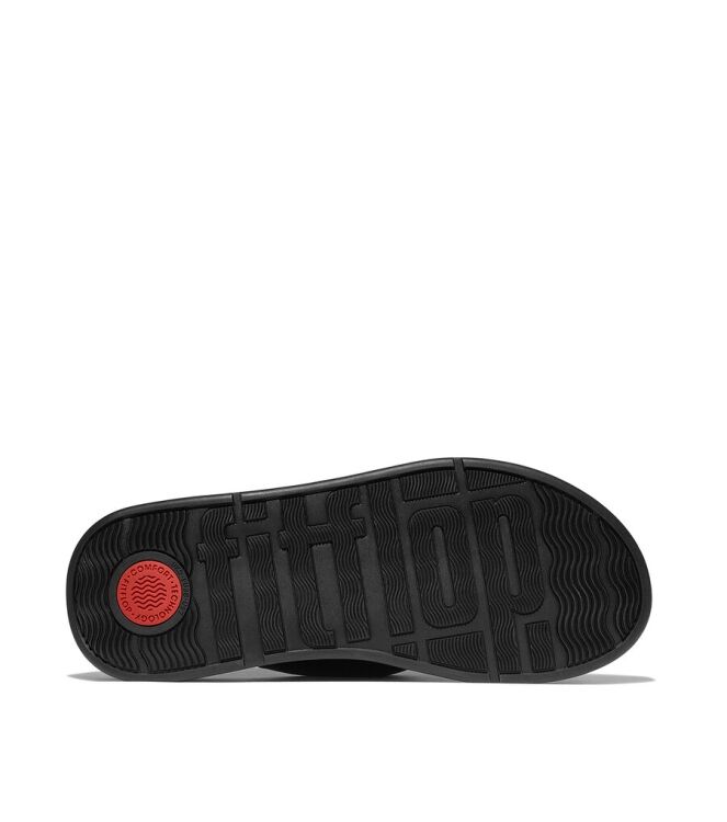 FitFlop F-Mode Knot Soft-Leather Flatform Toe-Post all black FitFlop IY1-090, slippers Direct leverbaar uit de webshop