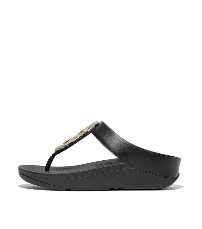 FitFlop Fino Crystal-Chain Leather Toe-Post black  FitFlop HX2-001, slippers Direct leverbaar uit de webshop