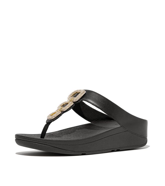 FitFlop Fino Crystal-Chain Leather Toe-Post black  FitFlop HX2-001, slippers Direct leverbaar uit de webshop
