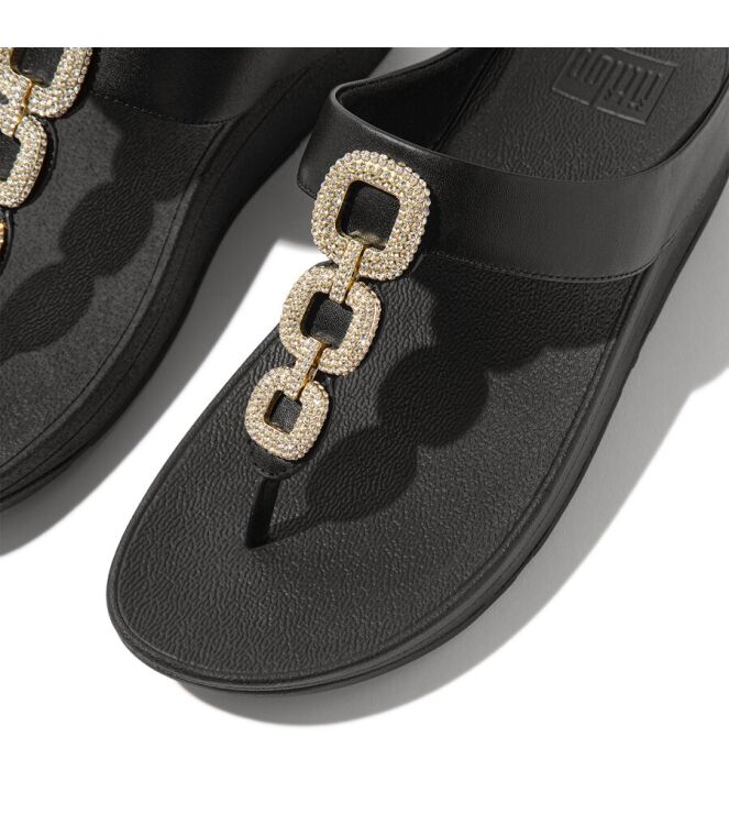 FitFlop Fino Crystal-Chain Leather Toe-Post black  FitFlop HX2-001, slippers Direct leverbaar uit de webshop