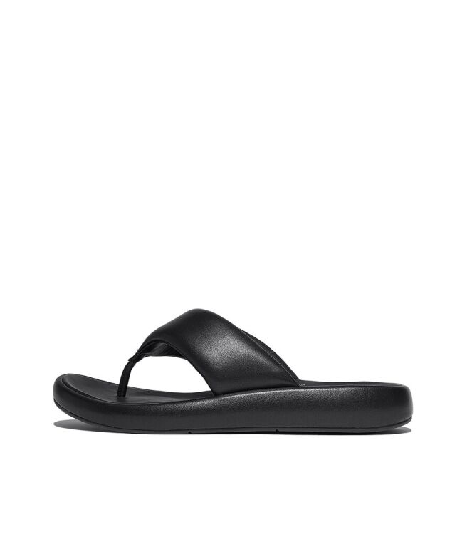 FitFlop iQushiom D-Luxe Padded Leather Toe-Post black FitFlop JB6-090, slippers Direct leverbaar uit de webshop