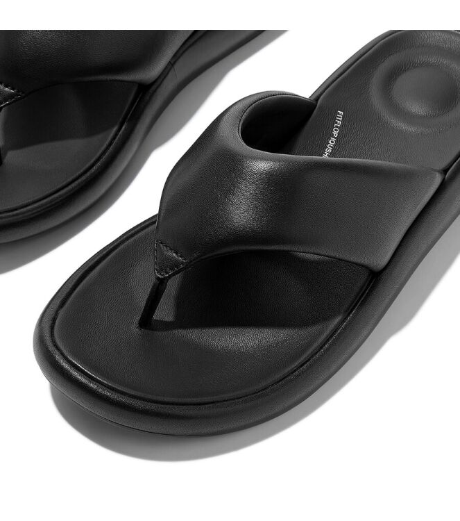 FitFlop iQushiom D-Luxe Padded Leather Toe-Post black FitFlop JB6-090, slippers Direct leverbaar uit de webshop