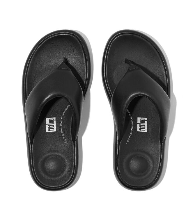 FitFlop iQushiom D-Luxe Padded Leather Toe-Post black FitFlop JB6-090, slippers Direct leverbaar uit de webshop