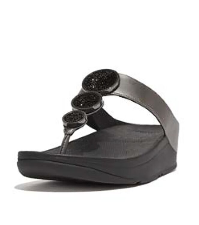 FitFlop Halo Bead-Circle Metallic Toe-Post pewter black FitFlop HJ1-B06, slippers Direct leverbaar uit de webshop