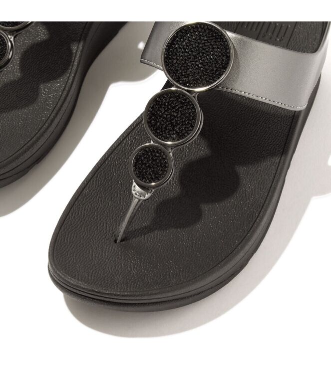FitFlop Halo Bead-Circle Metallic Toe-Post pewter black FitFlop HJ1-B06, slippers Direct leverbaar uit de webshop