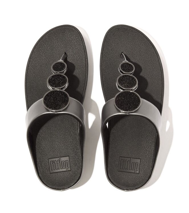 FitFlop Halo Bead-Circle Metallic Toe-Post pewter black FitFlop HJ1-B06, slippers Direct leverbaar uit de webshop
