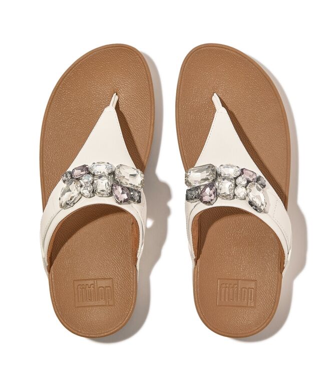 FitFlop Jewel-Deluxe Leather Toe-Post Sandals urban white  FitFlop HU7-194, slippers Direct leverbaar uit de webshop