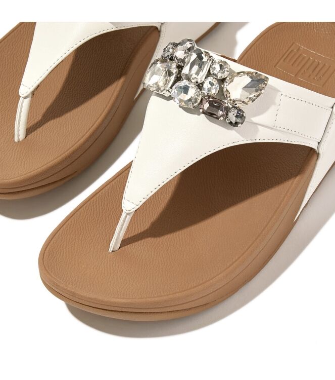 FitFlop Jewel-Deluxe Leather Toe-Post Sandals urban white  FitFlop HU7-194, slippers Direct leverbaar uit de webshop