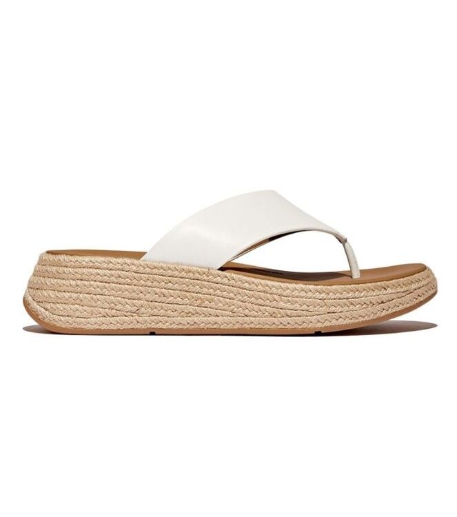 FitFlop F-Mode Espadrille Leather Flatform T/Post urban white FitFlop IV6-194, slippers Direct leverbaar uit de webshop