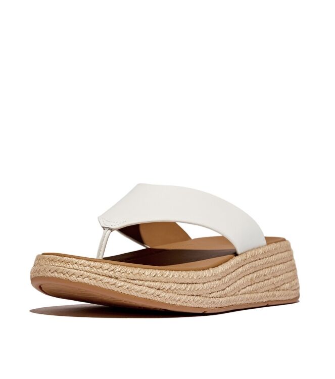 FitFlop F-Mode Espadrille Leather Flatform T/Post urban white FitFlop IV6-194, slippers Direct leverbaar uit de webshop