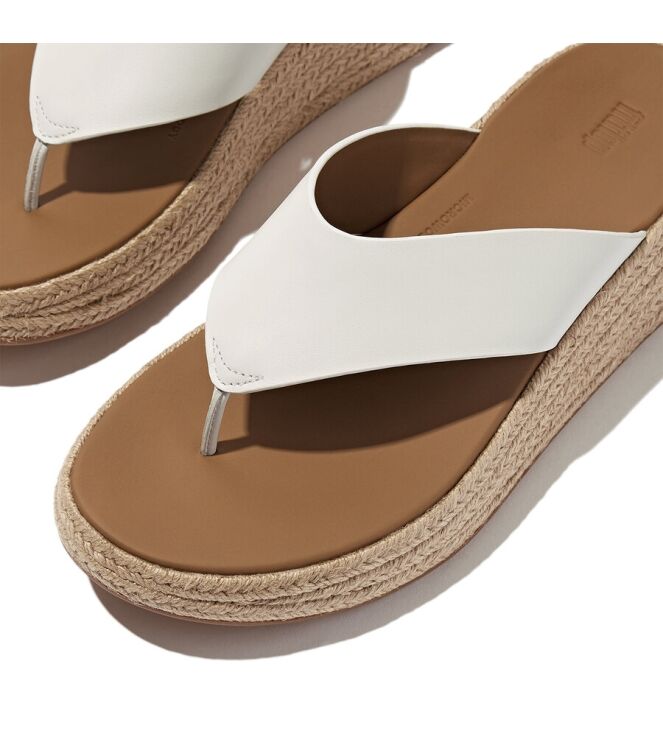 FitFlop F-Mode Espadrille Leather Flatform T/Post urban white FitFlop IV6-194, slippers Direct leverbaar uit de webshop