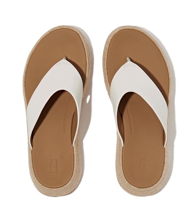 FitFlop F-Mode Espadrille Leather Flatform T/Post urban white FitFlop IV6-194, slippers Direct leverbaar uit de webshop