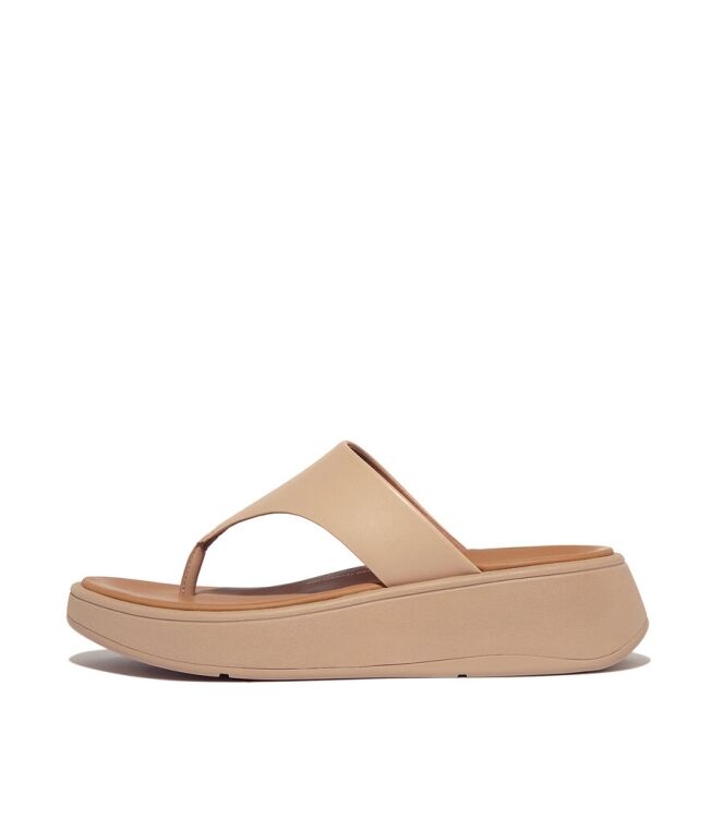 FitFlop F-Mode Leather Flatform Toe-Post latte beige FitFlop FW4-A94, slippers Direct leverbaar uit de webshop