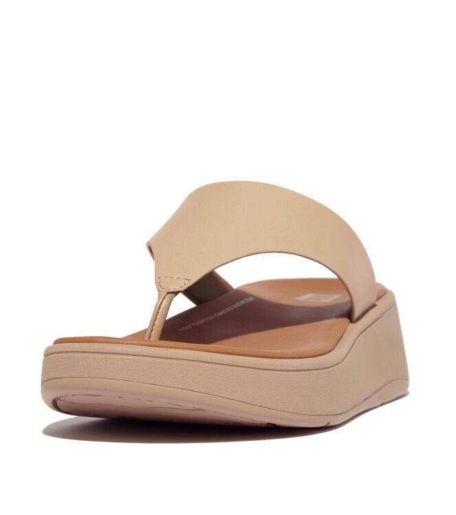 FitFlop F-Mode Leather Flatform Toe-Post latte beige FitFlop FW4-A94, slippers Direct leverbaar uit de webshop