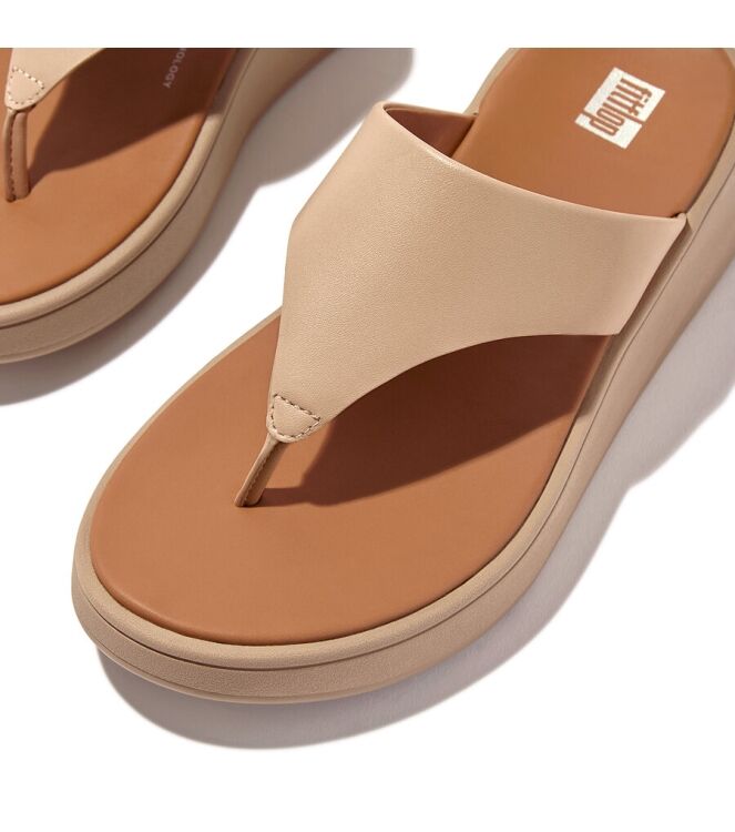 FitFlop F-Mode Leather Flatform Toe-Post latte beige FitFlop FW4-A94, slippers Direct leverbaar uit de webshop