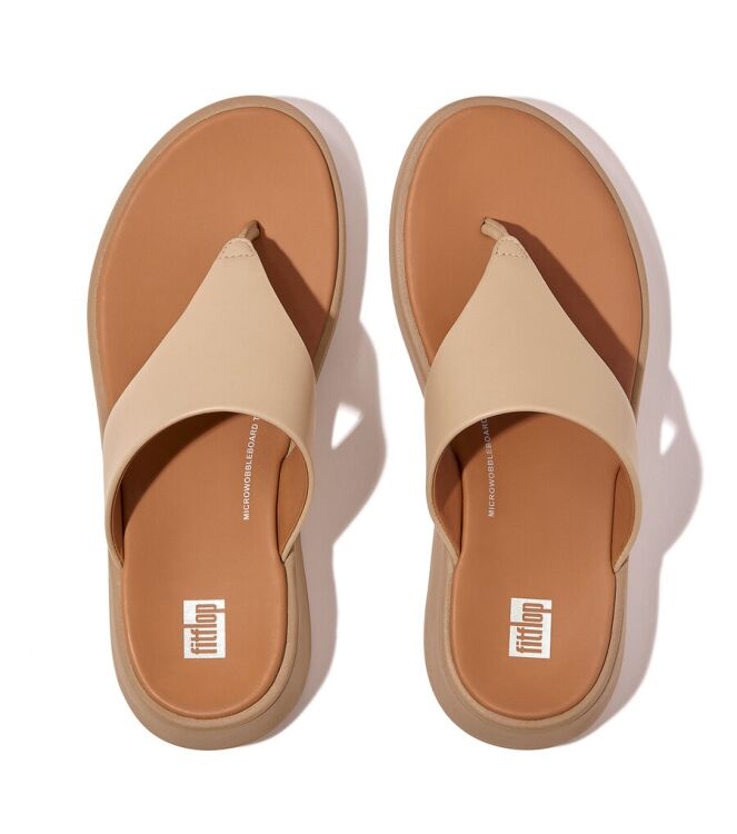 FitFlop F-Mode Leather Flatform Toe-Post latte beige FitFlop FW4-A94, slippers Direct leverbaar uit de webshop