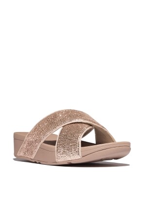 FitFlop Lulu Crinkled-Shimmer Cross Slides metallic classis beige FitFlop Lulu Crinkled-Shimmer Cross Slides metallic classis beige