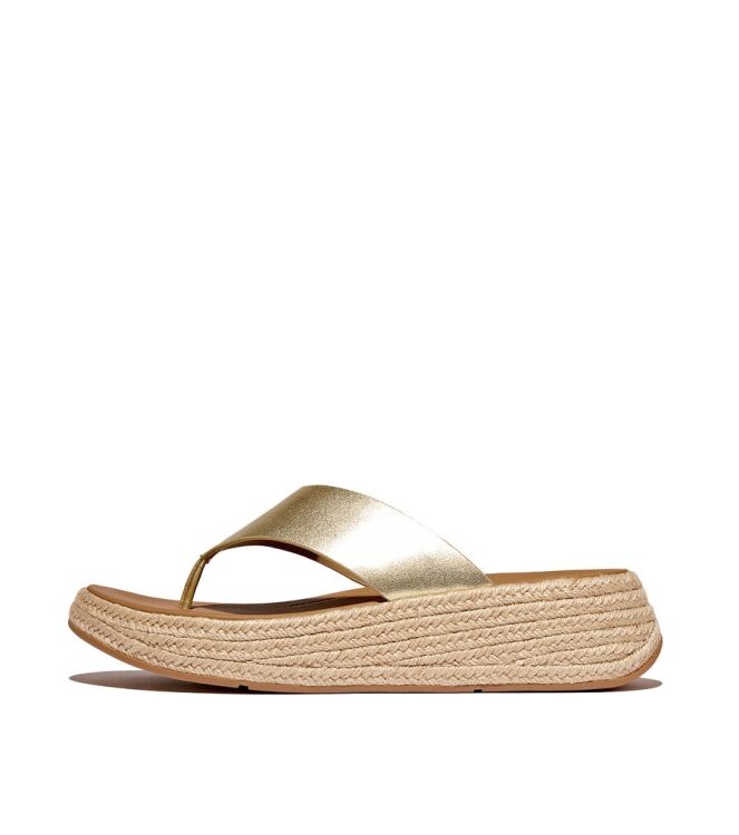 FitFlop F-Mode Espadrille Leather Flatform Toepost platino  FitFlop IV6-675, slippers Direct leverbaar uit de webshop