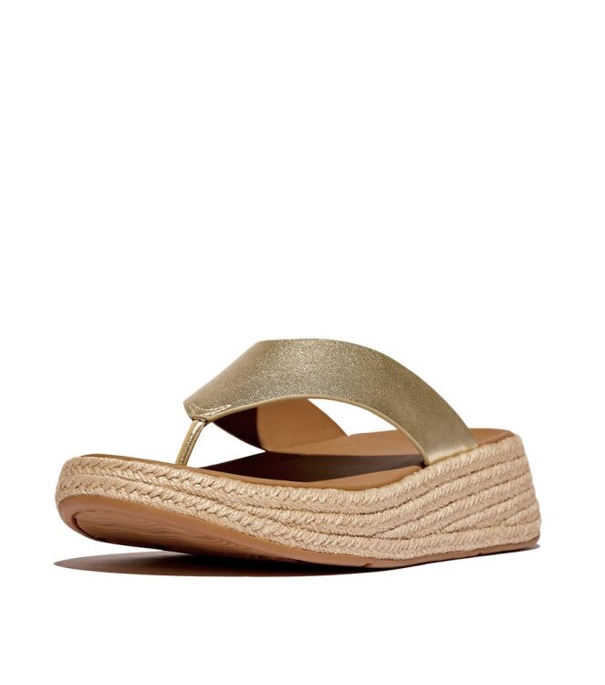 FitFlop F-Mode Espadrille Leather Flatform Toepost platino  FitFlop IV6-675, slippers Direct leverbaar uit de webshop