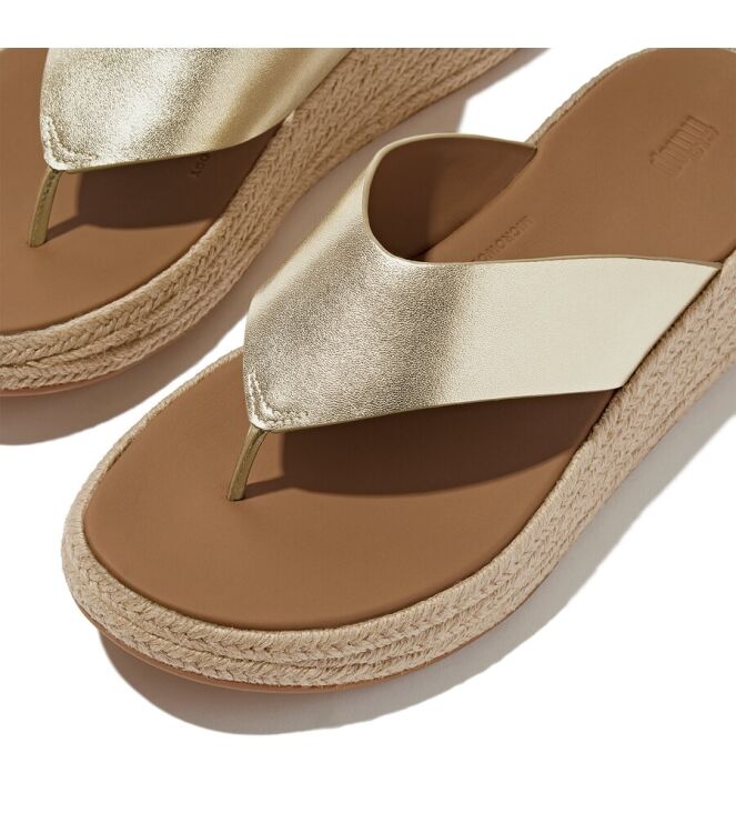 FitFlop F-Mode Espadrille Leather Flatform Toepost platino  FitFlop IV6-675, slippers Direct leverbaar uit de webshop