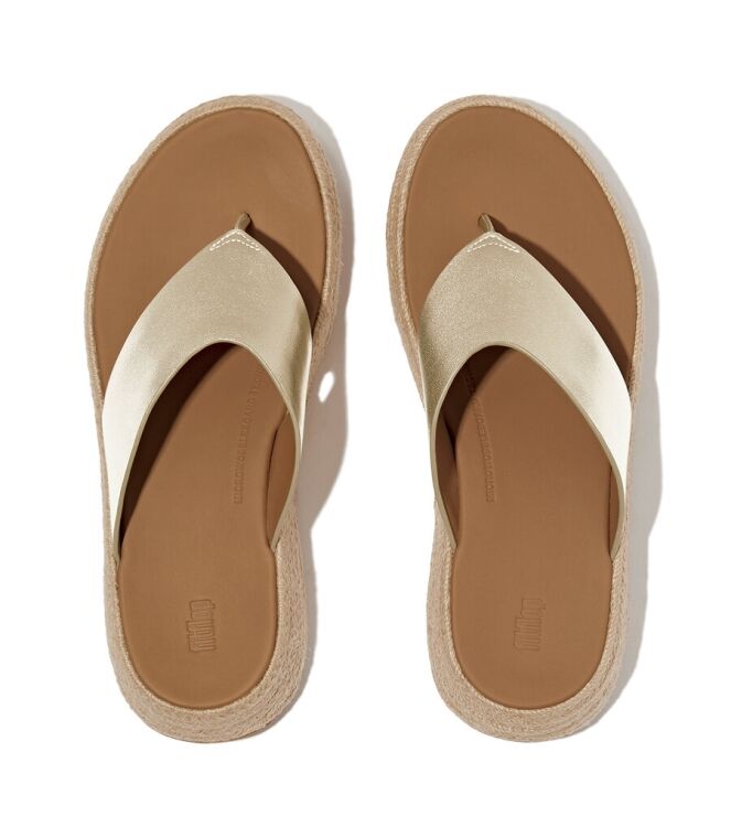 FitFlop F-Mode Espadrille Leather Flatform Toepost platino  FitFlop IV6-675, slippers Direct leverbaar uit de webshop