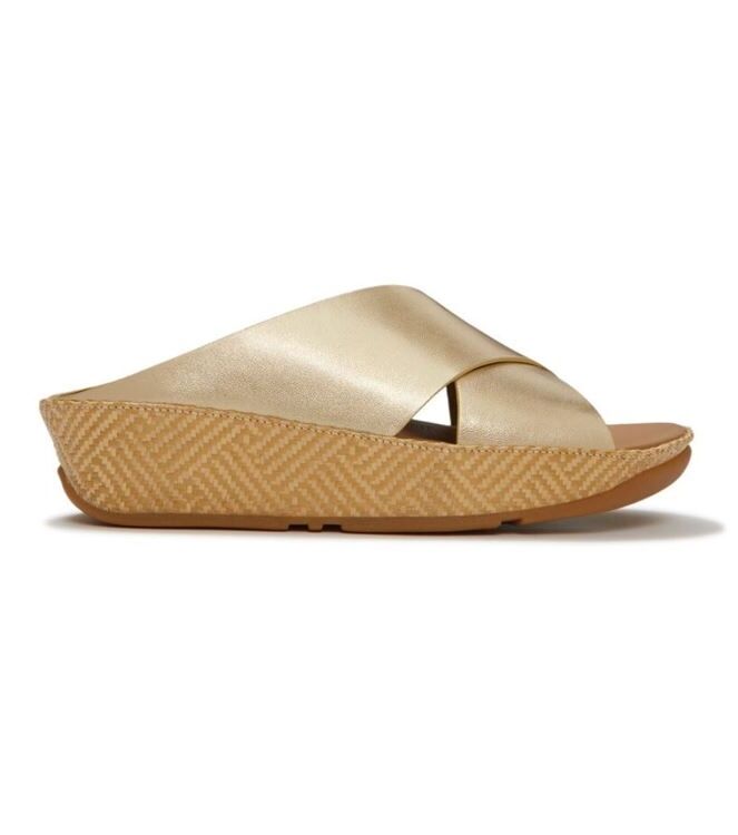 FitFlop Lulu Lux Graphic-Weave Cross platino FitFlop A4P-675, slippers Direct leverbaar uit de webshop