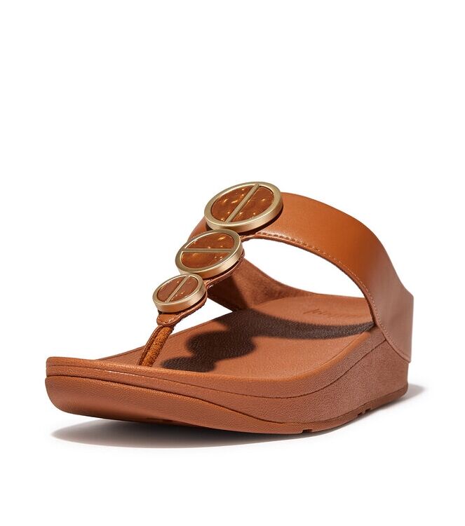 FitFlop Halo Metallic-Trim Toe-Post Sandals light tan  FitFlop FE5-592, slippers Direct leverbaar uit de webshop