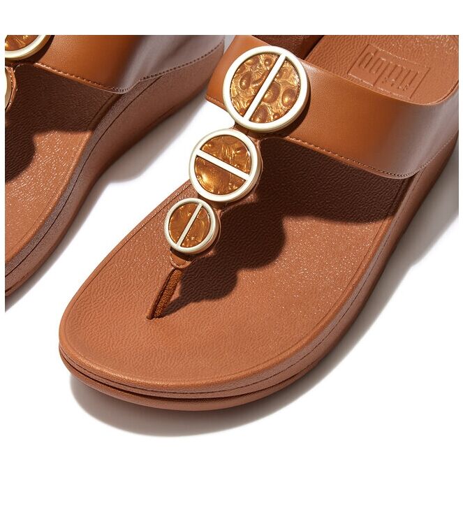 FitFlop Halo Metallic-Trim Toe-Post Sandals light tan  FitFlop FE5-592, slippers Direct leverbaar uit de webshop