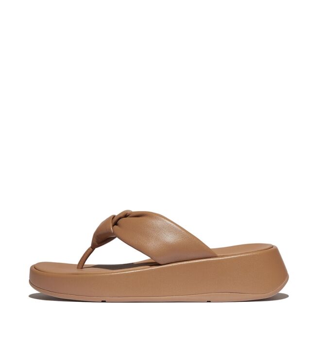 FitFlop F-Mode Knot Soft-Leather Flatform Toe-Post classic tan  FitFlop IY1-B87, slippers Direct leverbaar uit de webshop