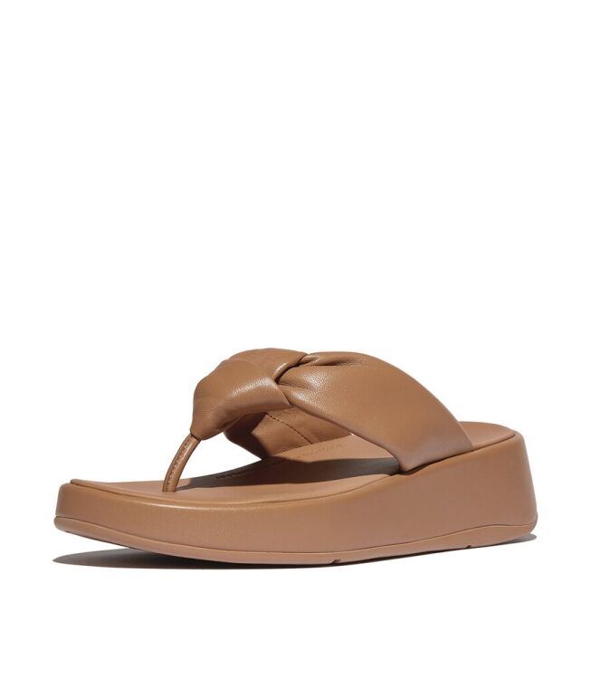 FitFlop F-Mode Knot Soft-Leather Flatform Toe-Post classic tan  FitFlop IY1-B87, slippers Direct leverbaar uit de webshop