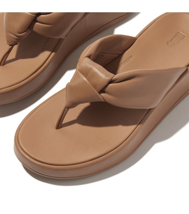 FitFlop F-Mode Knot Soft-Leather Flatform Toe-Post classic tan  FitFlop IY1-B87, slippers Direct leverbaar uit de webshop