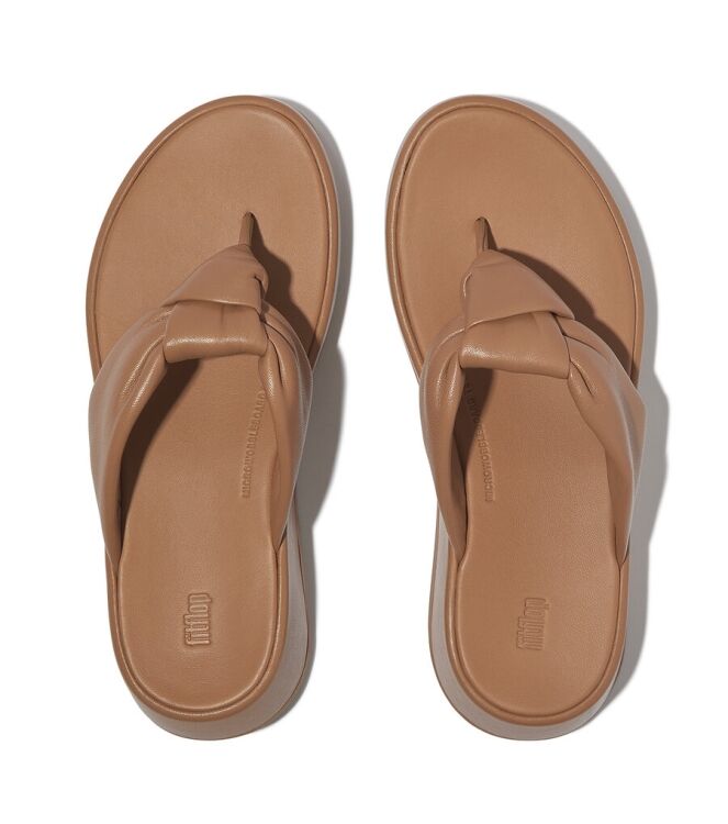 FitFlop F-Mode Knot Soft-Leather Flatform Toe-Post classic tan  FitFlop IY1-B87, slippers Direct leverbaar uit de webshop