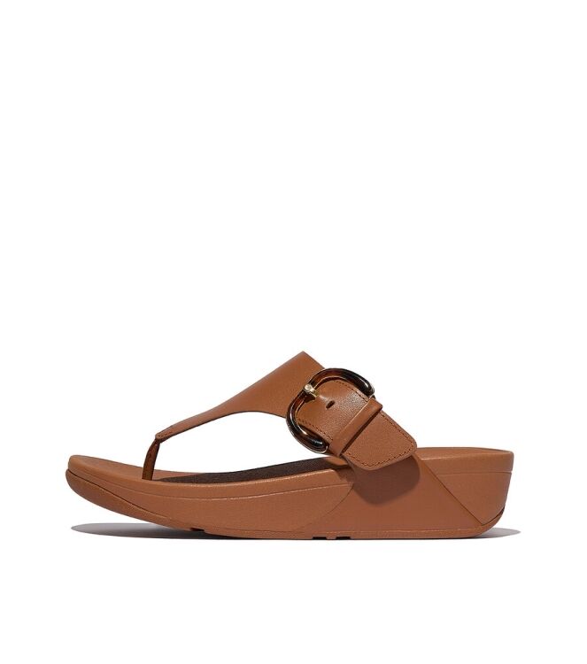 FitFlop Lulu Resin-Buckle Leather Toe-Post deep tan  FitFlop JE9-C15, slippers Direct leverbaar uit de webshop