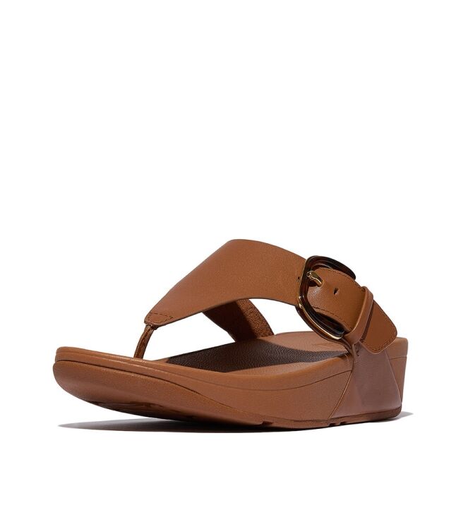 FitFlop Lulu Resin-Buckle Leather Toe-Post deep tan  FitFlop JE9-C15, slippers Direct leverbaar uit de webshop