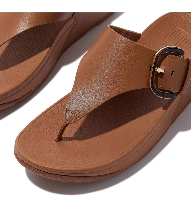 FitFlop Lulu Resin-Buckle Leather Toe-Post deep tan  FitFlop JE9-C15, slippers Direct leverbaar uit de webshop