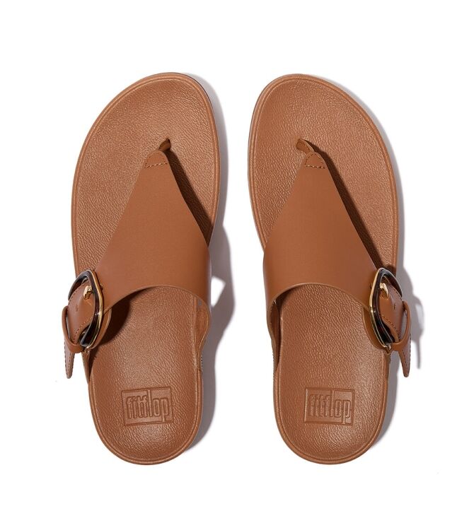 FitFlop Lulu Resin-Buckle Leather Toe-Post deep tan  FitFlop JE9-C15, slippers Direct leverbaar uit de webshop