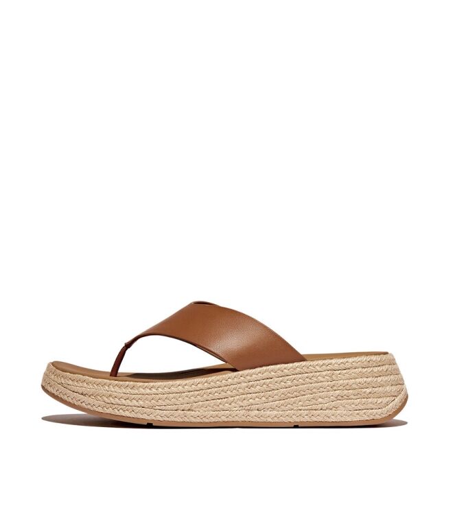 FitFlop F-Mode Espadrille Leather Flatform Toepost deep tan  FitFlop IV6-C15, slippers Direct leverbaar uit de webshop