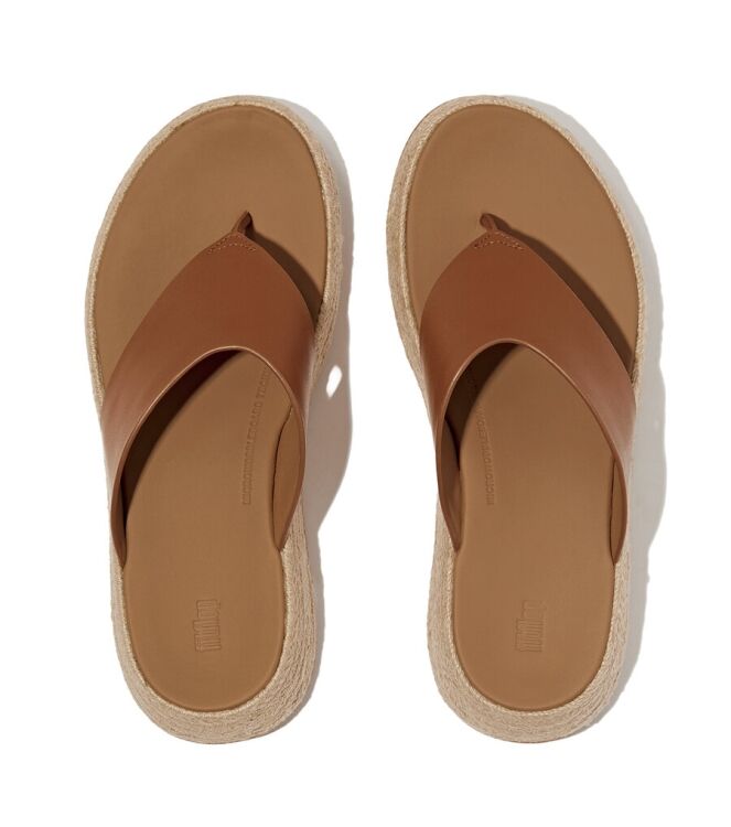 FitFlop F-Mode Espadrille Leather Flatform Toepost deep tan  FitFlop IV6-C15, slippers Direct leverbaar uit de webshop