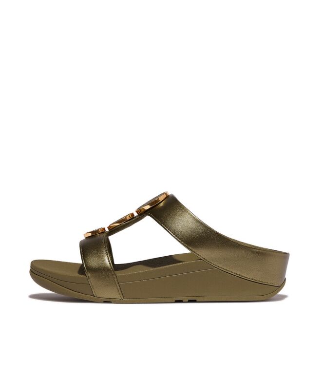 FitFlop Fitflop Halo Bead-Circle Metallic H-Bar Slides metallic camo-green  FitFlop HJ2-C23, slippers Direct leverbaar uit de webshop