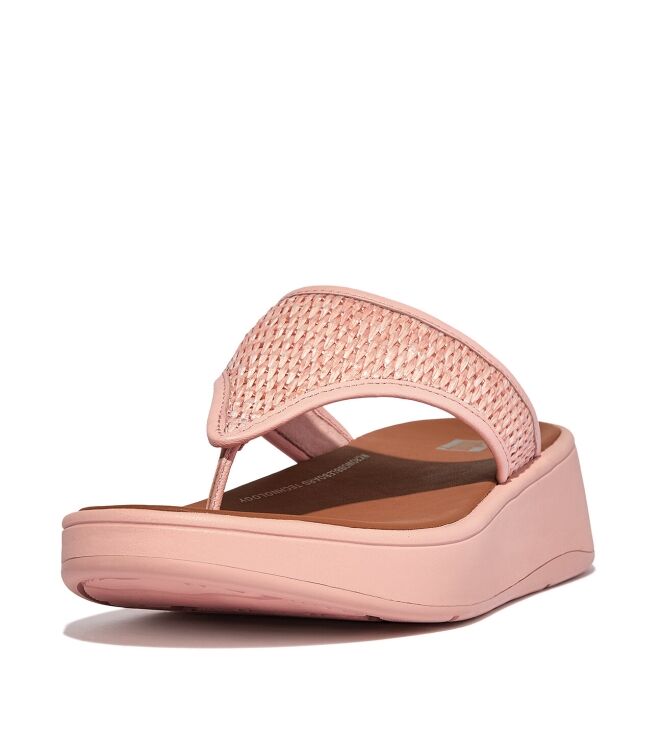 FitFlop F-Mode Woven-Raffia Flatform Sandals pink salt  FitFlop FX7-A35, slippers Direct leverbaar uit de webshop