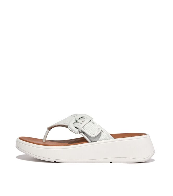 FitFlop F-Mode Buckle Canvas Flatform Toe-Post seafoam blue  FitFlop FY6-A45, slippers Direct leverbaar uit de webshop