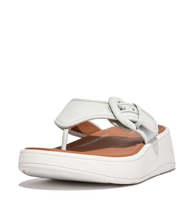 FitFlop F-Mode Buckle Canvas Flatform Toe-Post seafoam blue  FitFlop FY6-A45, slippers Direct leverbaar uit de webshop