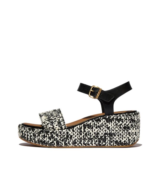 FitFlop Platfforms Woven Wedge Ankle-Strap black  FitFlop JG1-C24, sandalen Direct leverbaar uit de webshop