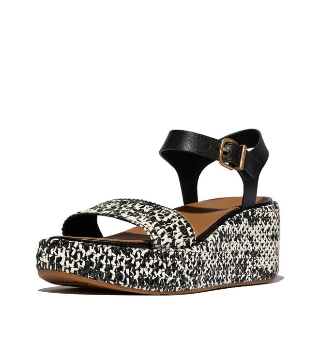 FitFlop Platfforms Woven Wedge Ankle-Strap black  FitFlop JG1-C24, sandalen Direct leverbaar uit de webshop