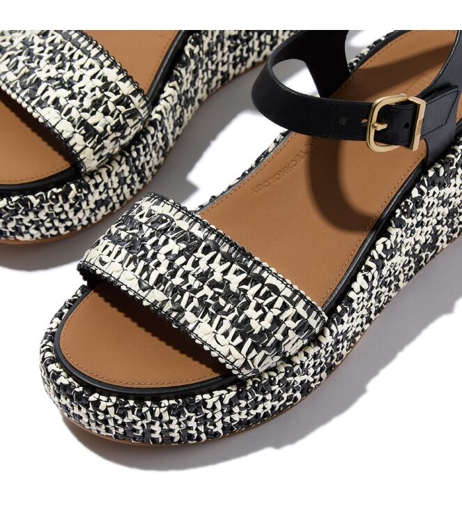 FitFlop Platfforms Woven Wedge Ankle-Strap black  FitFlop JG1-C24, sandalen Direct leverbaar uit de webshop