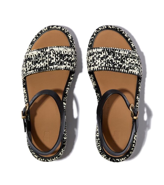 FitFlop Platfforms Woven Wedge Ankle-Strap black  FitFlop JG1-C24, sandalen Direct leverbaar uit de webshop