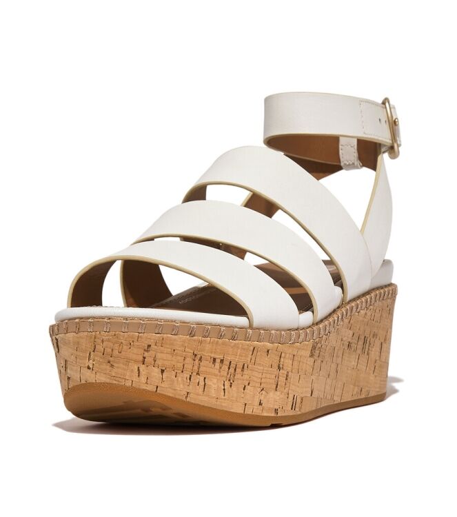 FitFlop FitFlop Eloise Leather/Cork Strappy Wedge Sandals urban white  FitFlop HS7-194, sandalen Direct leverbaar uit de webshop